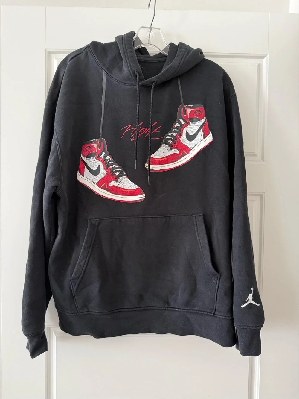 Jordan Black Hoodie with Red and White Sneaker Graphic